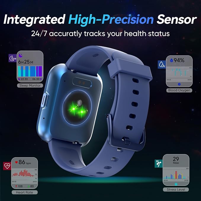 Fitpolo Smart Watches for Men/Women, 1.8'' Alexa Built-in Fitness Tracker Watch with Bluetooth Calls, IP68 Waterproof, Heart Rate/Sleep/SpO2/Stress Monitor, 110 Sport Modes for Android & iPhone