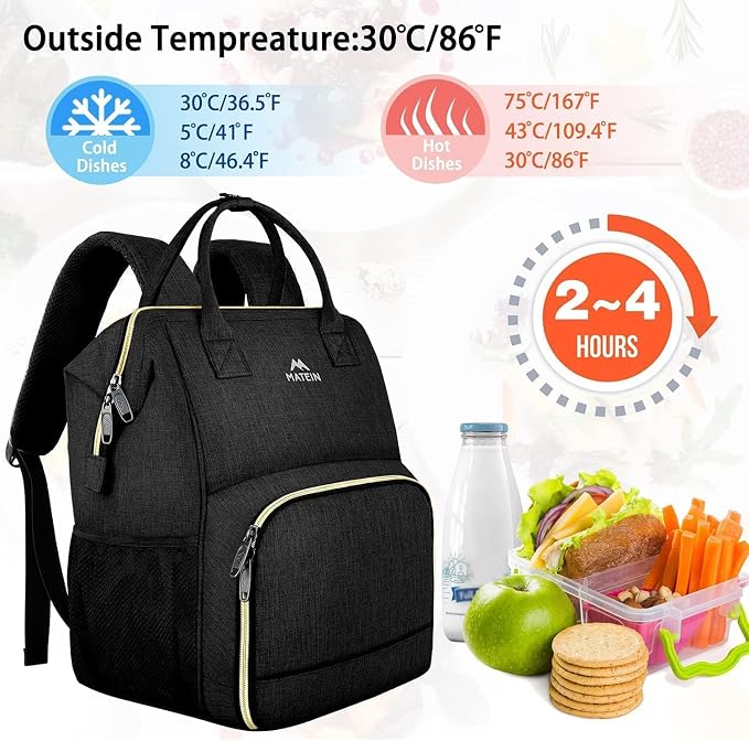 MATEIN Lunch Backpack for Men Women, 17 Inch Large Insulated Cooler Backpack, Water Resistant Lunch Box Back Pack Travel Laptop for Men Teacher Work Picnic College Nurse, Black