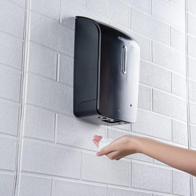 Restaurantware Clean Tek Professional 33.4 Ounce Automated Soap Dispenser 1 Touchless Wall-Mountable Soap Dispenser - With Security Key Black Plastic Soap Dispenser Transparent For Foam Soap