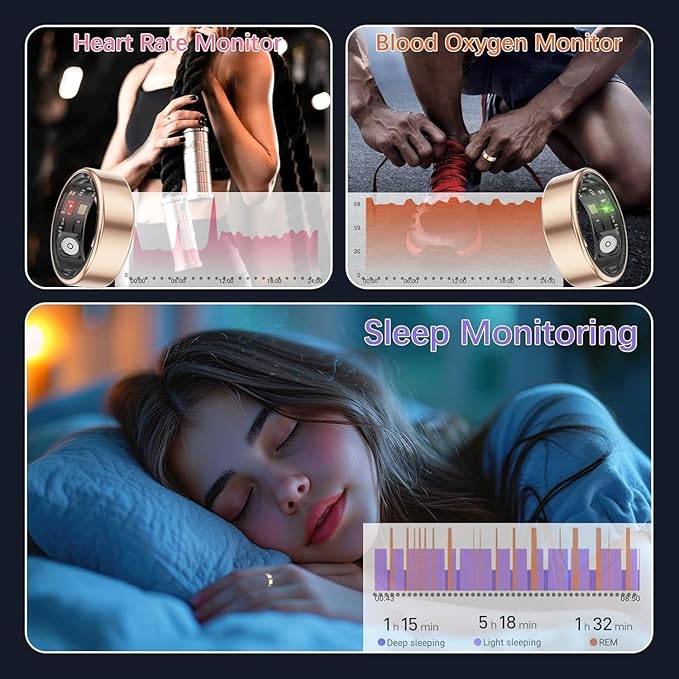 Smart Rings for Women Men, Fitness Ring with Heart Rate, Blood Oxygen, HRV, Stress, Sleep Tracker, Step Tracker, No Subscription Fee, lP68 Waterproof Smart Ring for iPhone & Android (Rose Gold 12#)