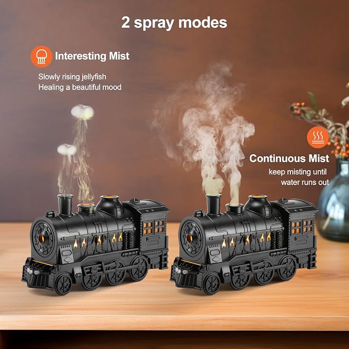 Train Diffuser 300ml, Aromatherapy Diffuser Cool Mist Ultrasonic Aroma Train Diffuser with Remote Control 2 Light 2 Mist Mode Auto Shut-Off for Bedroom Office Hotel(Black)