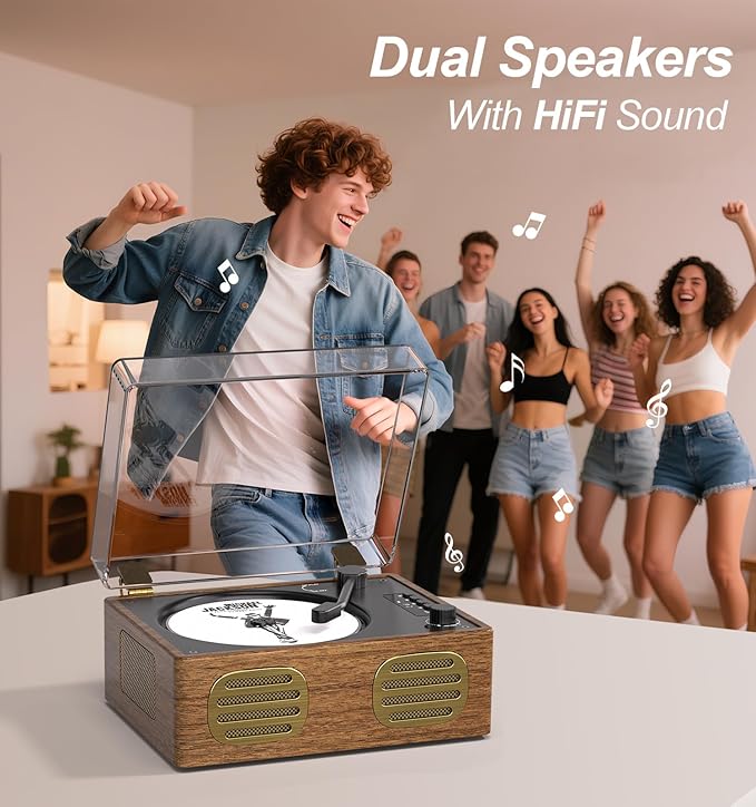 Walnut Wood CD Player with Speakers, Bluetooth Retro Portable Music Player for Home, Wired & Remote Control
