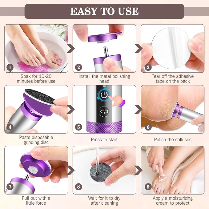 2PCS Electric Foot Callus Remover with Nano-Glass Head(Purple)+(Black)