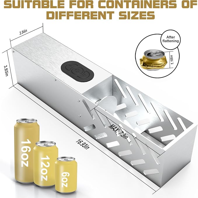 Electric Can Crusher Wall Mounted, Automatic Can Crushers for Recycling 8oz, 12oz & 16oz Cans, Fill 1 can at a Time, for Recycling Aluminum Seltzer, Cola, Beer Cans, Iced Tea
