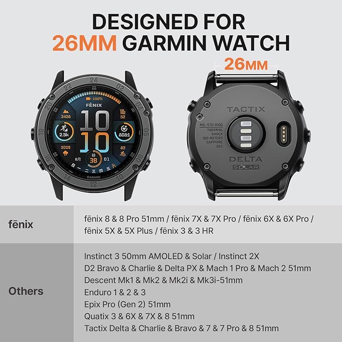 Bandletic Magnetic Bands Compatible with Garmin Fenix 7X Watch Band, 26mm Quick Fit Strap for Fenix 8 Pro 51mm/6X Pro/5X Plus/3/3 HR/Instinct 2X 3 50mm/Enduro/Quatix Tactix 8 51mm/Epix Pro(Gen 2) 51mm