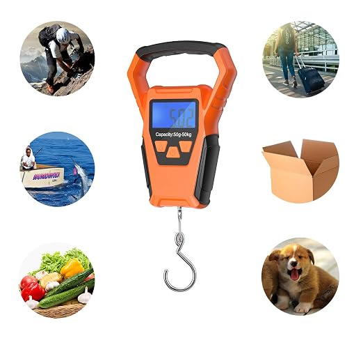 Waterproof Fishing Scale with Ruler, Luggage Scale, Weight Hanging Hook Scale,110lb/50KG-Backlit LCD Display.Waterprof Bag and 2 AAA Batteries Included (Orange)