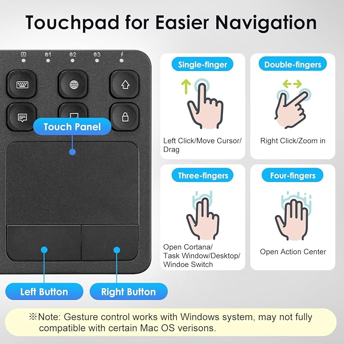 SANWA Multi Device Bluetooth Keyboard with Touchpad and ERG16 Wired Ergonomic Mouse, Rechargeable Keyboard and Vertical Mouse, 1000/1600 DPI, Compatible with Mac, PC, Laptop, Windows, Black