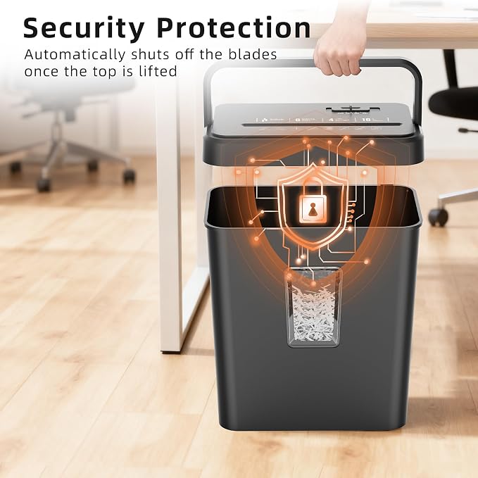Locksworth 8-Sheet Paper Shredder, 4.23 Gallon Cross Cut Shredder for Home Office, P-4 High Security Shredders for Credit Card Staple Clip, Portable Handle Design