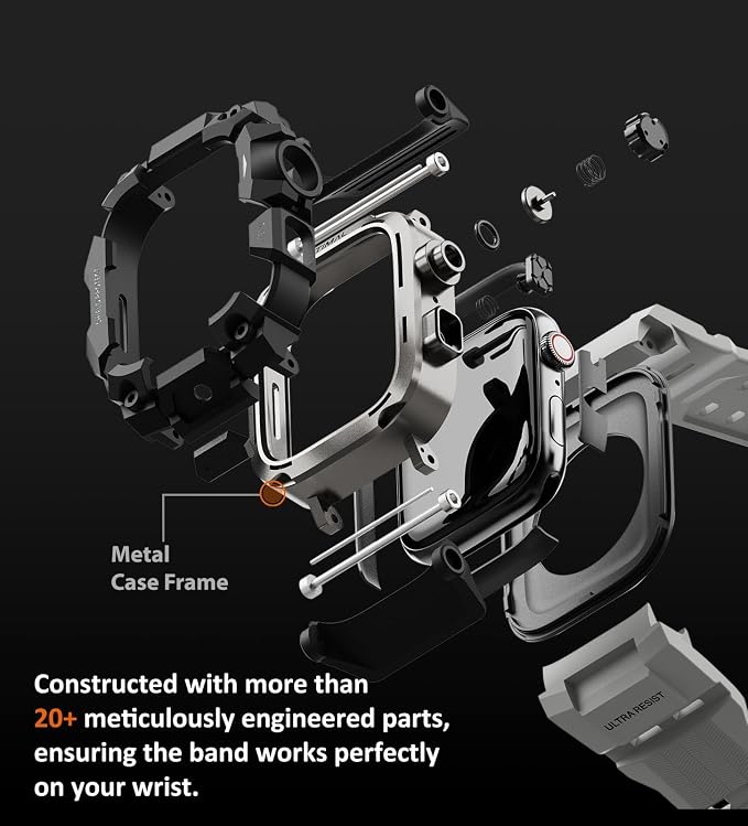 ULTIMAL Rugged Case with Band for Apple Watch 44mm,Compatible with Apple Watch Series SE 3/SE 2/SE Generation/6/5/4, Military Grade Shockproof Bumper Cover for iWatch Tactical Band Men (44mm,Grey)