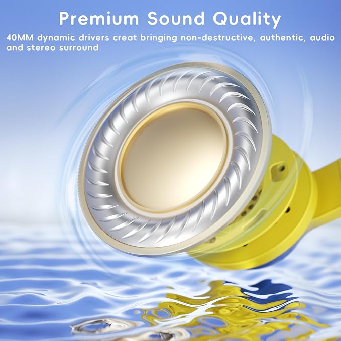 Candy Bila Kids Headphones, Wired Headphones for Kids Over Ear with Microphone, 85/94dB Volume Headphone for Girls Boys, Foldable Headphone for Learning & Entertainment, Light Yellow