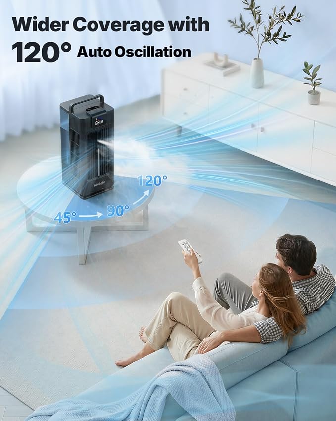 Mini Portable Air Conditioner Cooler: 2000ml Air Cooling Fan with 120°Oscillating - 3 Mist Modes & 4 Speeds, RGB Night Light, 1-8H Timer Remote Control - for Bedroom, Room, Desk