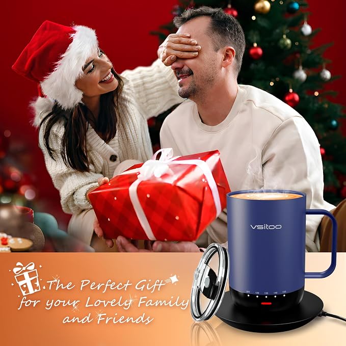 VSITOO S3 Pro 16oz Smart Self Heating Coffee Mug, Heated Coffee Mug with AI Auto-Sensing Temperature Control, 120-150℉ Rechargeable Smart Mug Warmer, IPX7 Waterproof, Gift for Men Women, Blue