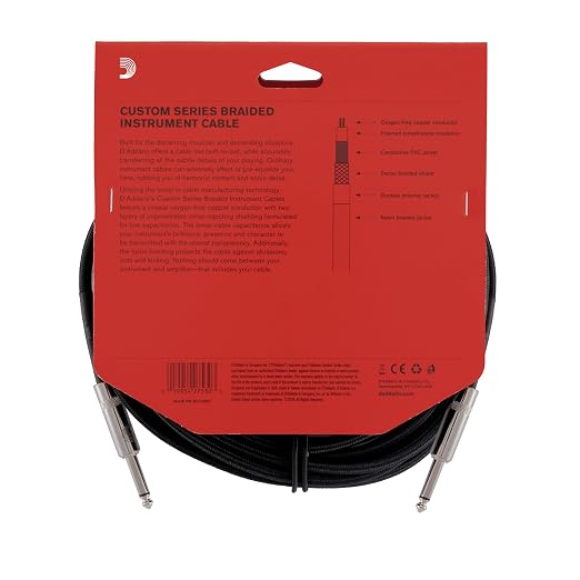 D'Addario Guitar Cable - Guitar Lead - Instrument Cable - Guitar Accessories - Custom Series Braided Cable - 20 Feet/7.62 Meters - Black - 1 Pack