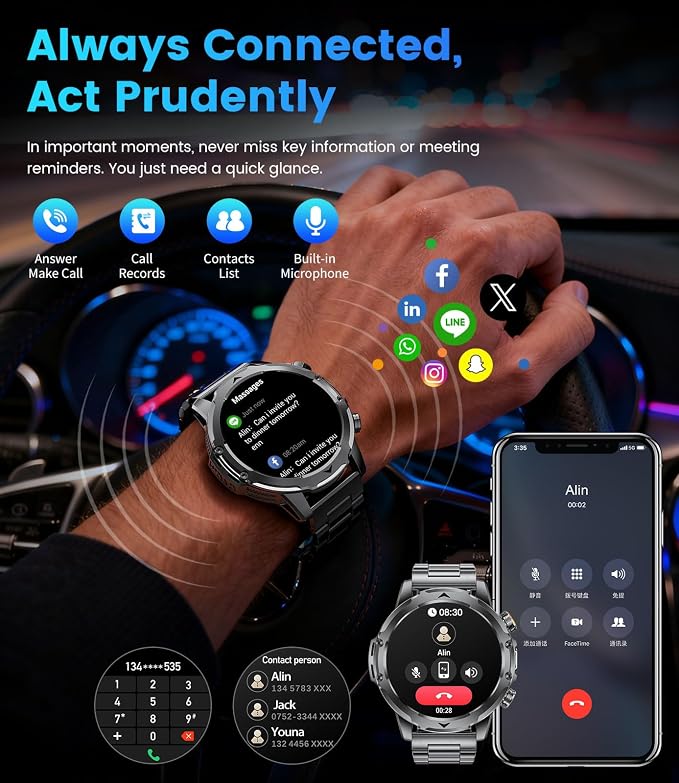 2026 Smart Watches for Men with 1000 mAh, 1.53" HD Display Military Smart watch, LED Torch, Answer/Make Calls, 120+Sports Modes, Heart Rate, Sleep Monitor, SpO2, IP68 Waterproof, iOS Android(3 Straps)