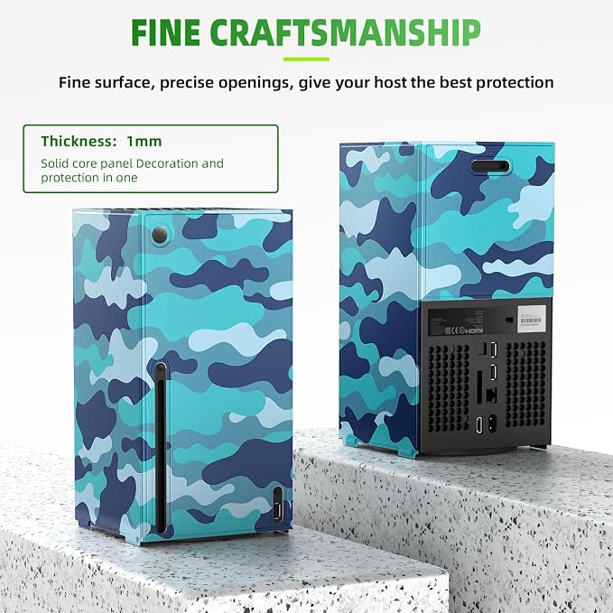 WOLIBEAR Magnetic Smart Wraps for Xbox Series X Console, Full Protection Protective Cover Case for Xbox Series X Accessories with Premium PU Leather and Soft Inner Lining - Blue Camo
