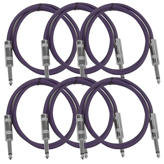 Seismic Audio - SASTSX-2 (6 Pack) - 2 Foot TS 1/4" Guitar, Instrument, or Patch Cables Purple