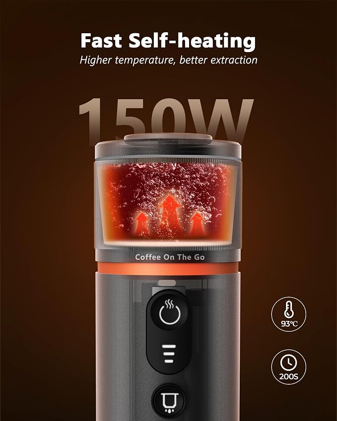 CONQUECO Portable Espresso Coffee Machine: 12V Electric Small Travel Expresso Maker - Self Heating 8 Cups Battery Powered Compatible for Nespresso Capsule - for Camping RV Hiking Office (Brown)