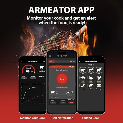 Smart Meat Thermometer Digital Instant Read Wireless Cooking Thermometer for BBQ Grill Air Fryer, Gifts for Men, Kitchen Essentials Gadgets Grilling Accessories, Stocking Stuffers Food Thermometers