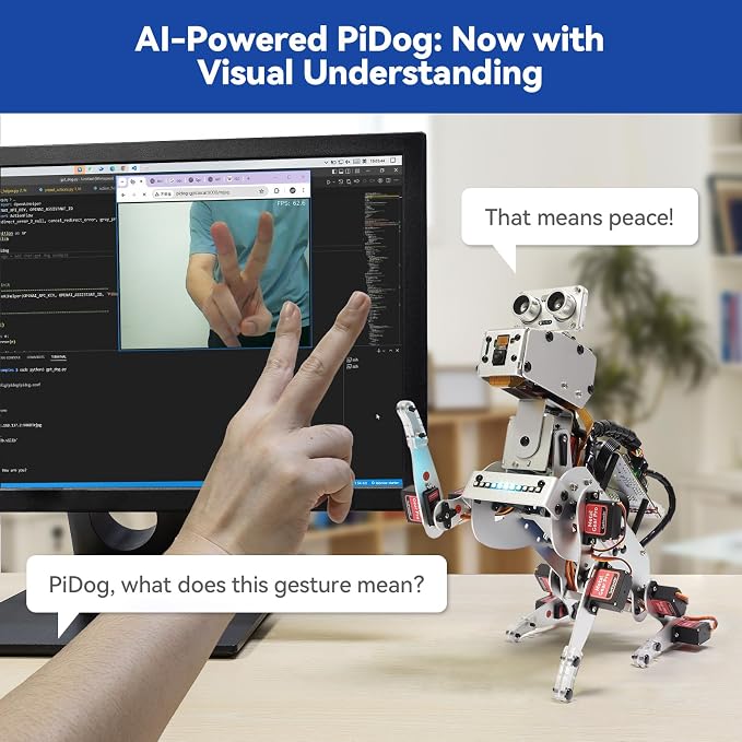 SunFounder AI Robot Kit with Raspberry Pi Zero 2 W+32G TF Card, ChatGPT-4o Enabled with Voice Command & Video Recognition, App Control, FPV, 12 Servos, Gyroscope, Camera, Mic