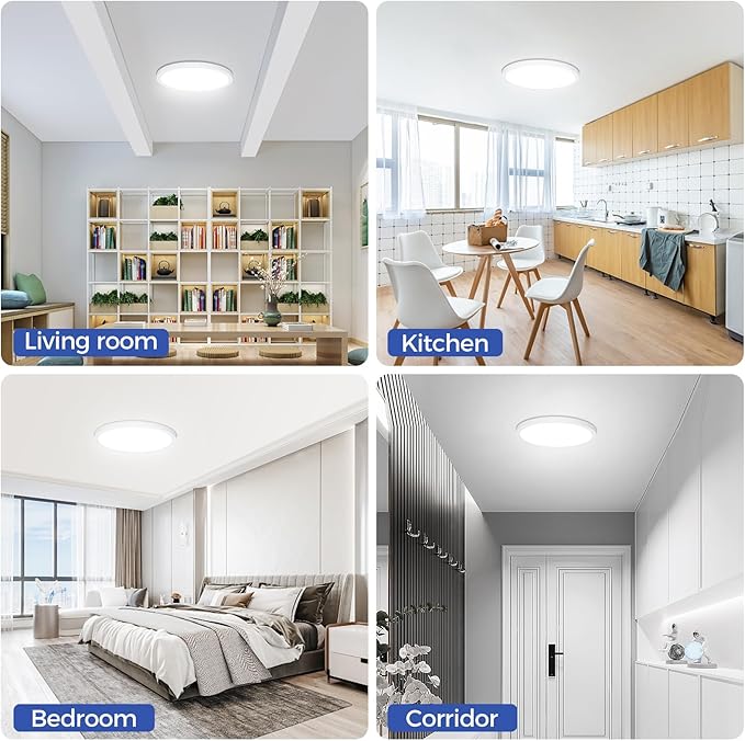 Flush Mount Ceiling Light Fixtures,24W Flat led Light for Ceiling,6000K 2200LM Ultra Thin Round White Lamp for Bedroom Kitchen,Bathroom,Garage,Living Room, Hallway