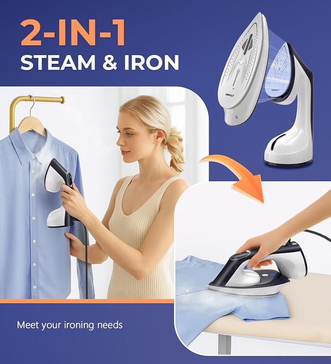 Steam Iron for Clothes, 1600W 2-in-1 Iron & Steamer with Detachable Ceramic Soleplate, Converts from Steamer to Iron in Seconds, Auto-Off, Self-Cleaning, Wrinkle Remover for All Fabrics