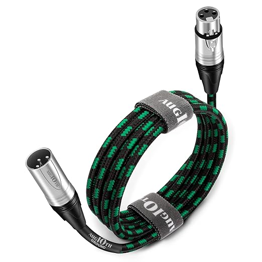 XLR Pro Mic Cable 25 ft 7.5 Meter Male to Female XLR Cables 3-pin Green Balanced Shielded Microphone Cord for Amplifier Mixer,Speaker Systems,Recording Studio