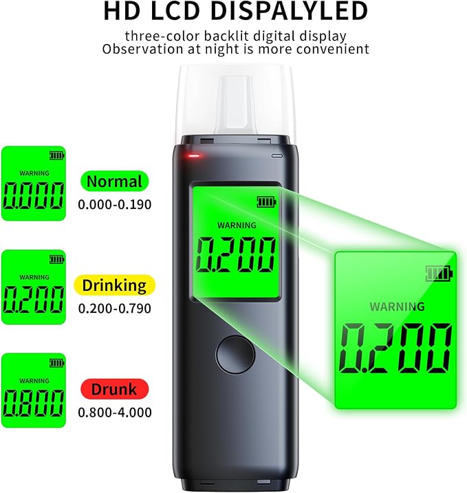 Breathalyzer,Portable Alcohol Tester with Digital LCD Display-Personal Breath Alcohol Detector for Home, Party & Safety-Includes 20 Mouthpieces-Easy to Use with Reliable Results