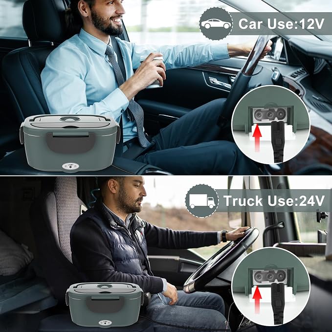 Akhia Electric Lunch Box for Adults Food Heater 80W Heated Lunch Box for Men Work Car Truck 1.5L Portable Food Warmer Heating Lunch Box with 304 Stainless Steel Container12V/24V/110V/220V Food Heater