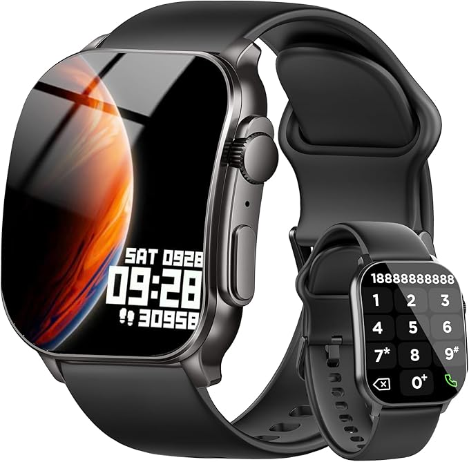 Smart Watch for Men, 2.01" AMOLED Curved HD Screen Smart Watch, Fitness Tracker with 24/7 Heart Rate/Sleep Monitor, IP68 Waterproof Running Watch, Compatible with iOS & Android for Daily Workout Black