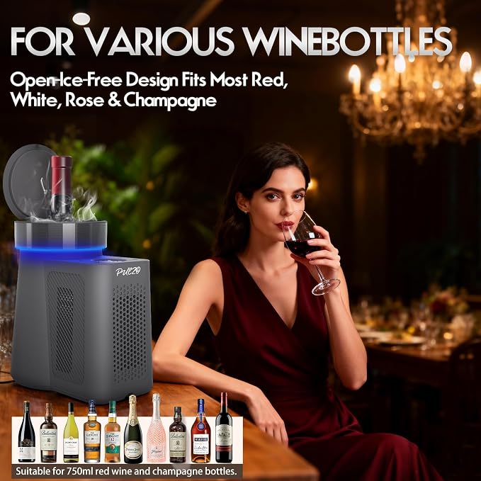 PULZO Electric Wine Chiller, 2026 Uupgraded Wine Cooler for Standard 750ml Bottles, Digital Temp Control (32°F-68°F), Low-Noise, Keeps Cold for Up to 24 Hours for Home, Patio, Yacht
