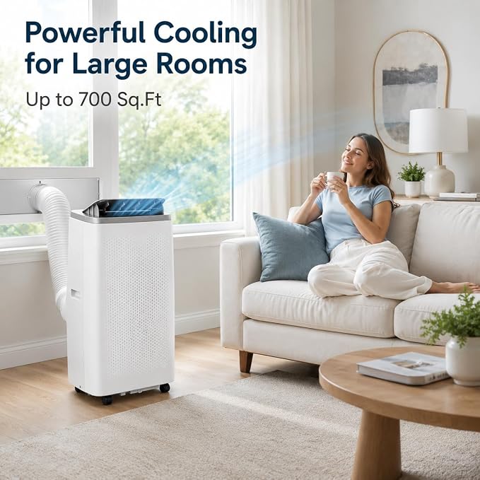 14,000 BTU Portable Air Conditioners, Cools Large Room Up to 700 Sq.Ft, 4-in-1 AC Unit with Dehumidifier & Fan, Remote Control, Quiet Sleep Mode, Energy Efficient for Home Office Garage