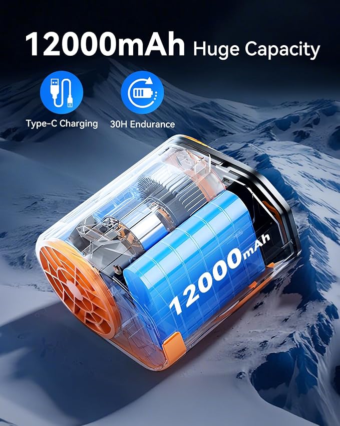 12000mAh Portable Waist Fan 14500RPM Max 30H Working Time 100 tiers Adjustment with LED Flashlight Rechargeable Long Lasting Cooling For Outdoor Jobsite Camping Travel (Green)