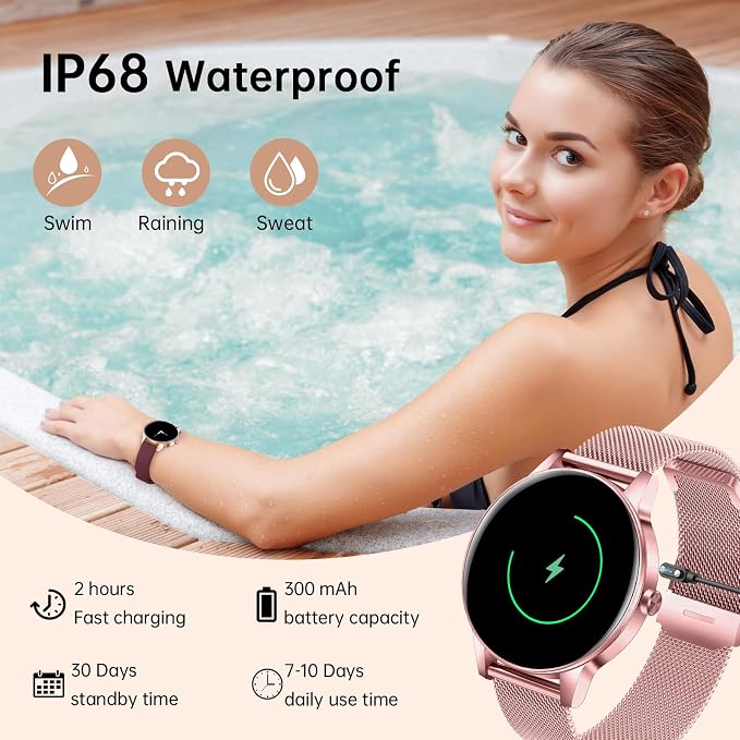 Smart Watches for Women(Answer/Make Calls), 1.27" HD Screen Fitness Tracker with Heart Rate/Sleep Monitor, 130+ Sport Modes IP68 Waterproof Activity Tracking, Smart watch for Android iOS, Purple-gold