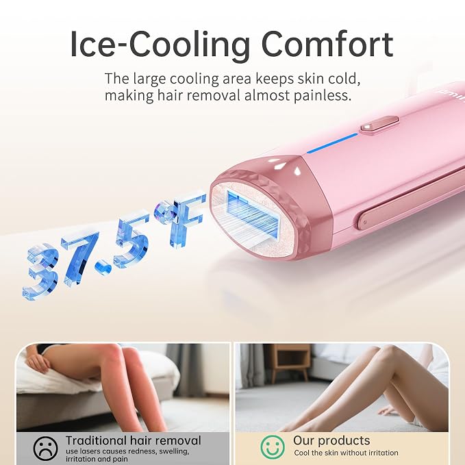 Ice Cooling IPL Home Use Hair Removal Device, Laser Hair Removal Machine Painless Epilator for Women Men, 3 Energy Levels & 2 Modes, Face Body Use with Razor & Glasses