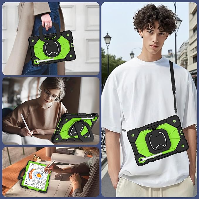 WESOROL Case for Samsung Galaxy Tab S10 Lite/S10 FE/S9 FE 10.9 Inch Galaxy Tab S9 11 Inch,Shockproof Cover for Samsung S9 FE Tablet Case with Screen Protector Rotate Stand Pen Holder,Black Green