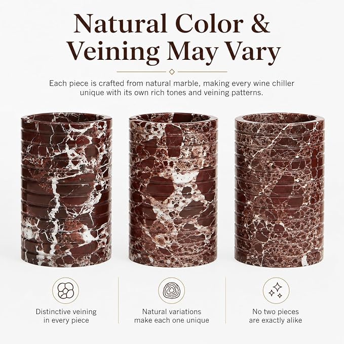 Purple Marble Wine Chiller for 750ml Wine & Champagne Bottles | Red Stone Wine Bottle Cooler Holder, Decorative Bar Cart and Dining Table Wine Holder