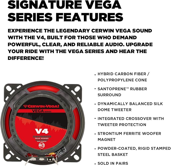 CERWIN-VEGA! V4 4" VEGA 2-Way 240 Watts 4 Ohm Coaxial Speakers(Pair)