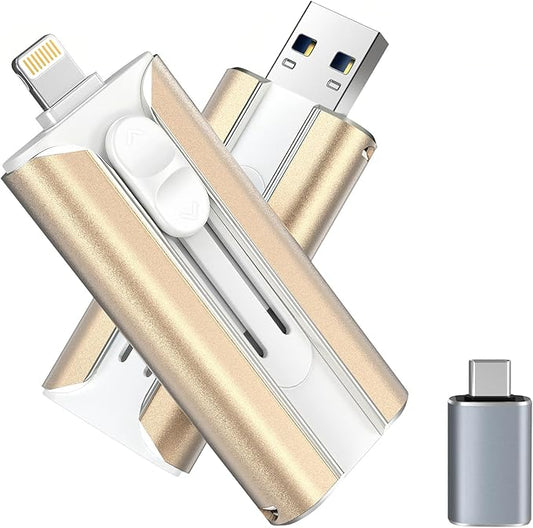 MFI Certified 512GB Flash Drive for iPhone&iPad&Android&Pc, Photo Stick USB Stick Memory Stick Photo/Video Storage Jump Drive Photo Saver External Flash Drive (Available Space: ~484gb),1 Pack,Gold