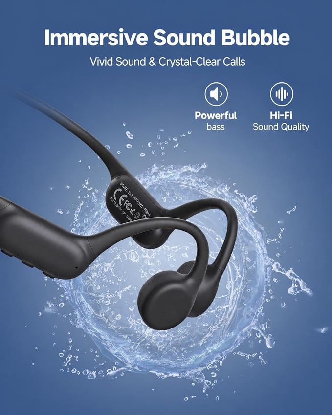 PSIER Bone Conduction Headphones IPX8 Waterproof Swimming Headphones with MP3 Mode 32GB Memory, Open Ear Headphones with AI Music Generation 8 Hours Playtime Bluetooth 6.0 for Running and Fitness