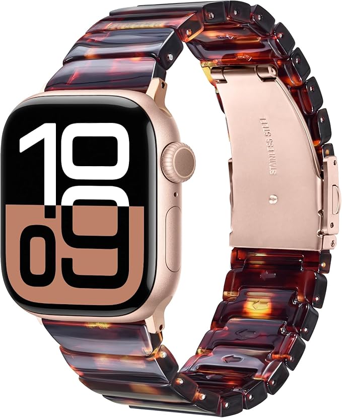 V-MORO Resin Band Compatible with Series 11/10 Apple Watch Bands 46mm/45mm/44mm/42mm Fashion Strap for iWatch Series 9/8/7/6/5/4/3/2/1/SE/SE2/SE3 Lightweight Bracelet Wristband Women Men(Classic Tortoise)