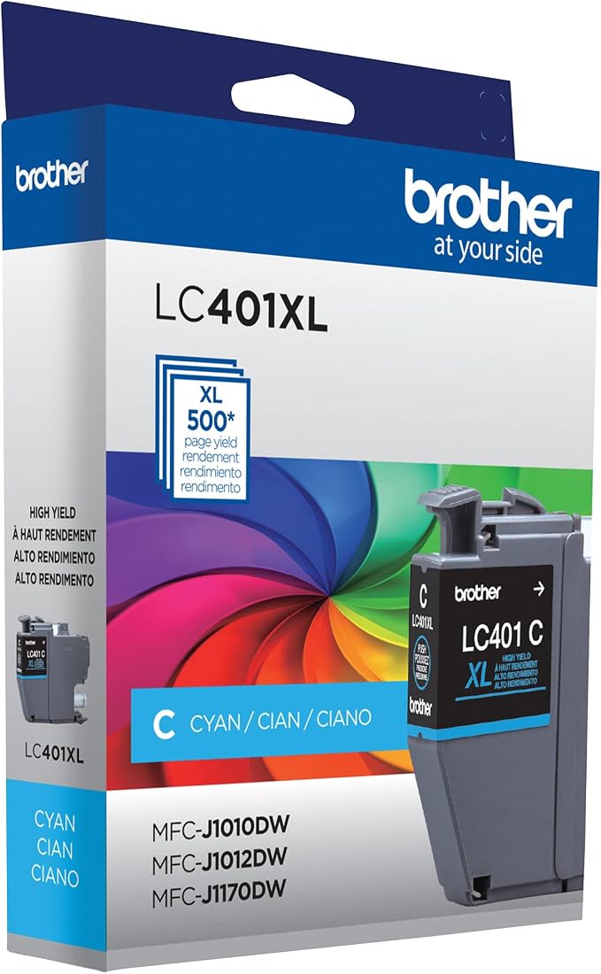 Brother Genuine High Yield Cyan Ink Cartridge, LC401XLCS (Pack of 2)