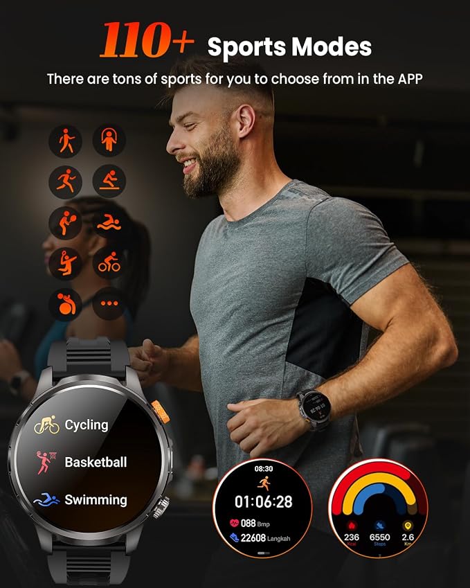 Military Smart Watches for Men Fitness Tracker Watch, 1.91" Men's Smart Watch with 1000mAh/5 ATM Waterproof/LED Flashlight/110+ Sport Modes/Heart Rate/SpO2/Sleep, Men's Watches for Android & iPhone