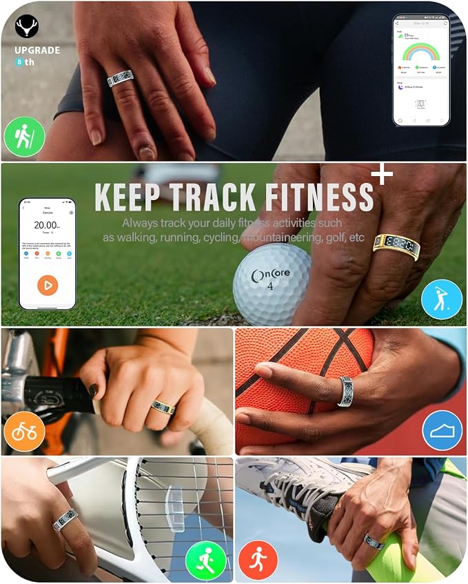 Smart Ring Health Tracker with Display for Women Men - German Chip,Ultra Light,Ultrathin,Free Charging case,iOS/Android/Fitness/Heart Rate/SpO2/Sleep/Step/Pressure