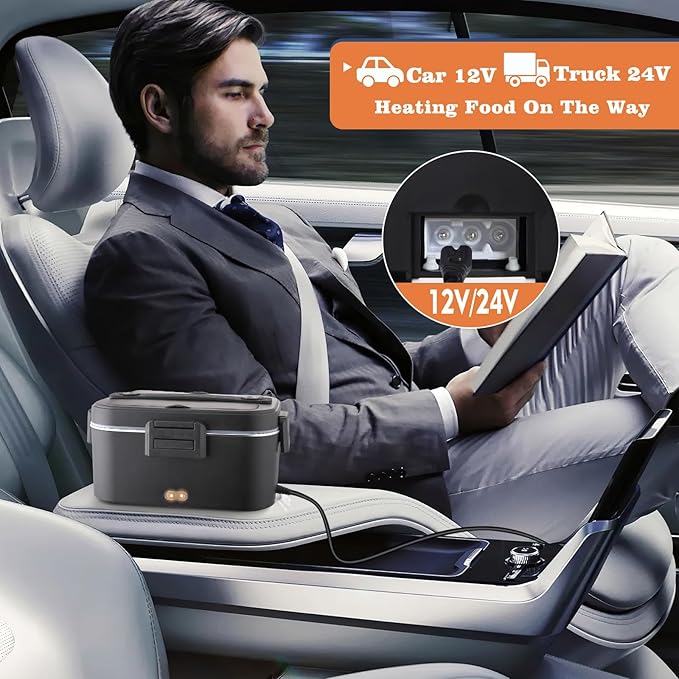 Nifogo Electric Lunch Box for Adults 100W with 2 Stainless Steel Containers, 1.8L Heated Lunch Boxes for Men, Food Heater Portable 12/24/110V for Work Car Truck