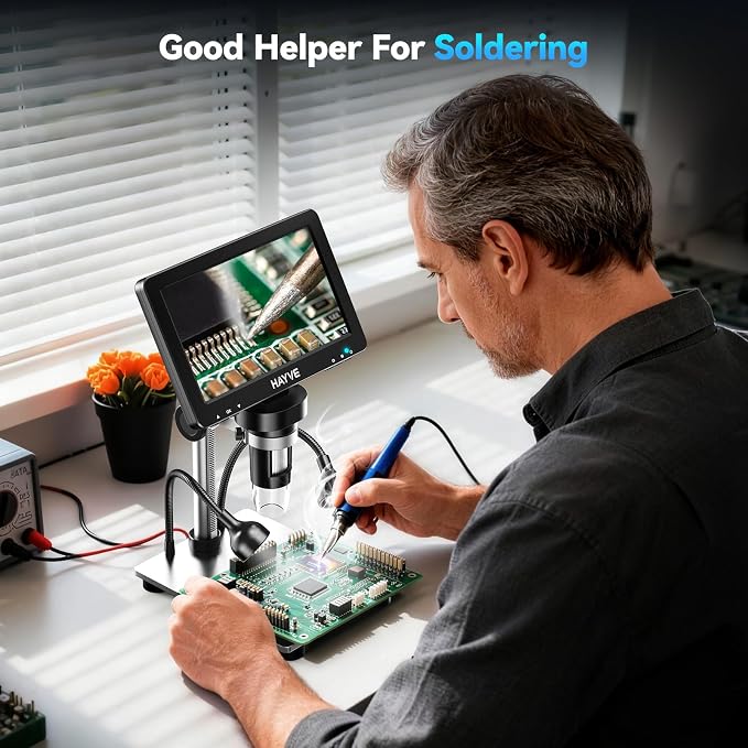 Hayve 7" LCD Digital Microscope, 1200X Magnification for Coin PCB Circuit Repair Soldering, 16MP Camera Sensor Coin Microscope, Wired Remote, 10 LED Light, Compatible with Windows/Mac OS