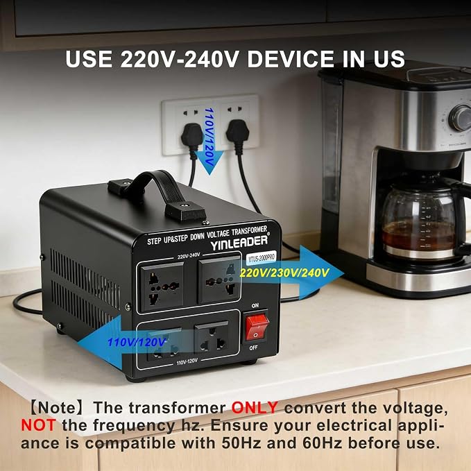 Yinleader Heavy Duty 2000W PRO 110V to 220V Voltage Converter Step Up/Down Power Transformer 110-120V/220-240V for 220/230/240V Global Appliances use in US