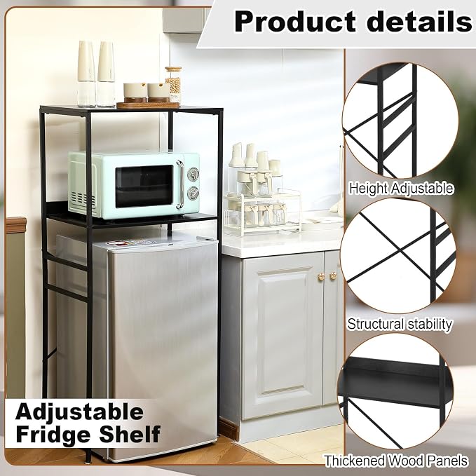 Weysat Dorm Essentials 1 Pcs Mini Fridge and Microwave Stand for Dorm 1 Pcs Mini Fridge Organizer Over the Refrigerator Storage Organizer for Home Office School Kitchen(Black)