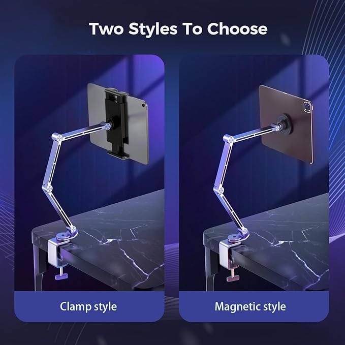 Tablet Stand for Desk, iPad Desk Mount, Magnetic Tablet Holder for Desk, Foldable Phone Arm Mount with 360° Adjustable Rotatable, Phone Holder iPad Stand Fits for 4.7-15.6" Screen