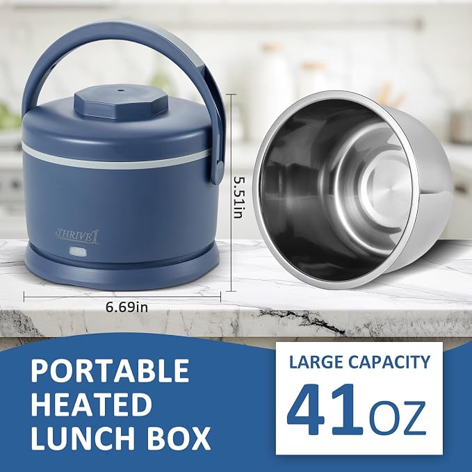 Electric Lunch Box for Adults 40 oz Portable Food Warmer 12V/24V/110V/220V Heated Lunch Box for Work, Office, Car, Travel, Home Use (Blue)