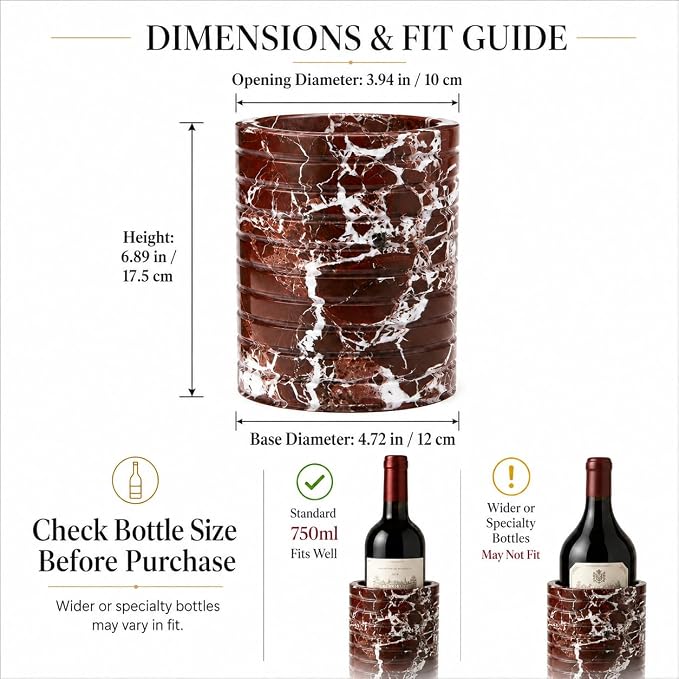 Purple Marble Wine Chiller for 750ml Wine & Champagne Bottles | Red Stone Wine Bottle Cooler Holder, Decorative Bar Cart and Dining Table Wine Holder